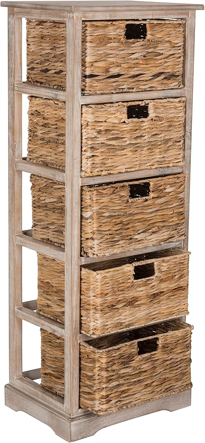 SAFAVIEH Home Collection Vedette Vintage White 5-Drawer Wicker Basket Storage Tower (Fully Assembled)