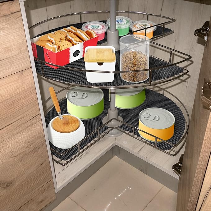 Frienda 2 Pcs Lazy Susan Shelf Liners - Non Adhesive, Non Slip Kitchen Cabinet Liners for Refrigerator, Pantry, Sink & Cupboard Storage(26 Inch,Black)