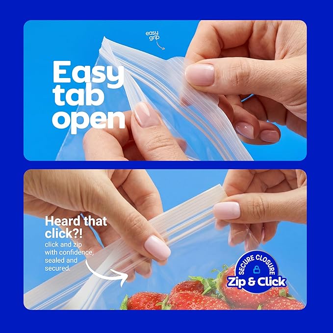Quart Storage Bags, Double Zipper Seal - 150 Count, Resealable Thick Plastic Food Storage Bags - Microwave-Safe, Zero BPA - Reusable Containers for Lunch, Snacks, Meals - 2 Boxes