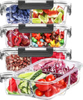 Skroam 5-Packs 36OZ Glass Airtight Food Storage Containers 3 Compartments, Meal Prep Container Set with Lids for Pantry Kitchen Organizers and Storage, BPA Free Glass Lunch Boxes Bento