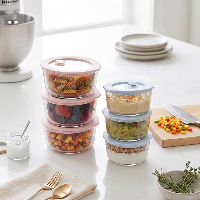 Urban Green Glass Food Container Set with Glass Lid, 6 Pack, Meal Prep Containers with Silicone Framed Airtight Lid, Leakproof, 100% Plastic Free,