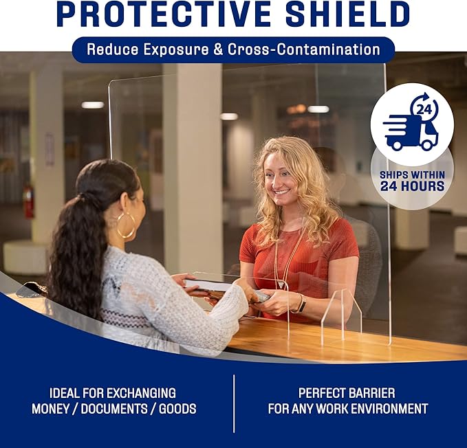 SignHero Sneeze Guard | Large, Sturdy ¼” Acrylic Plexiglass Shield | USA-Made, 30 Second Setup | Plexiglass Barrier for Counter, Reception, School, Office (Multiple Sizes)