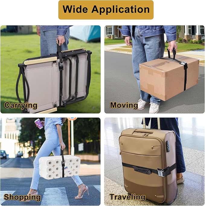 7' Carrying Strap with Handle, Adjustable Heavy Duty Cam Buckle Tie Down Straps for Safely Moving and Lifting Heavy Boxes, Camping Chairs and Mat (2 pcs)