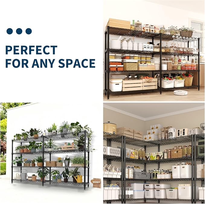 4-Tier Metal Storage Shelves, 60"W Heavy Duty Garage Shelving Unit 1060LBS Capacity, Adjustable Wire Standing Storage Shelf Organizer for Kitchen Pantry Home&Commercial, Convertible L-shaped Shelves