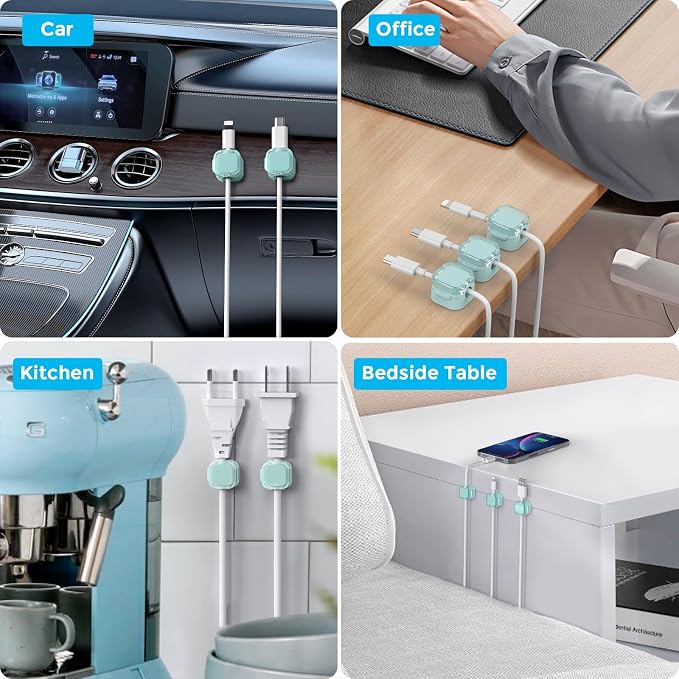 AhaStyle Magnetic Cable Organizer [1s Lock] 6 Pack Cord Holders Cable Clips | Strong Adhesive Hide Cable Cord Keeper Adhesive Wire Organizer Keeper for Nightstand Kitchen Car Office