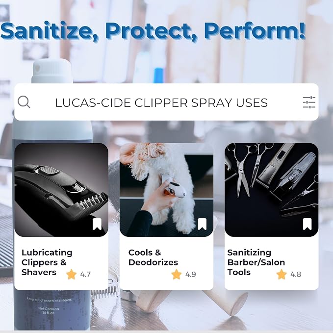 LUCAS-CIDE Cleaner, Cool and Care Clipper Spray, Sanitizer for Hair Clippers, Salon & Household Essentials 16 Fl Oz - Set of 3