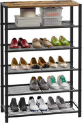 Yusong Shoe Rack Organizer, 6 Tier Industrial Shoe Storage Shelf, Narrow Sturdy Metal Shoe Shelves for Closet Entryway, Rustic Brown