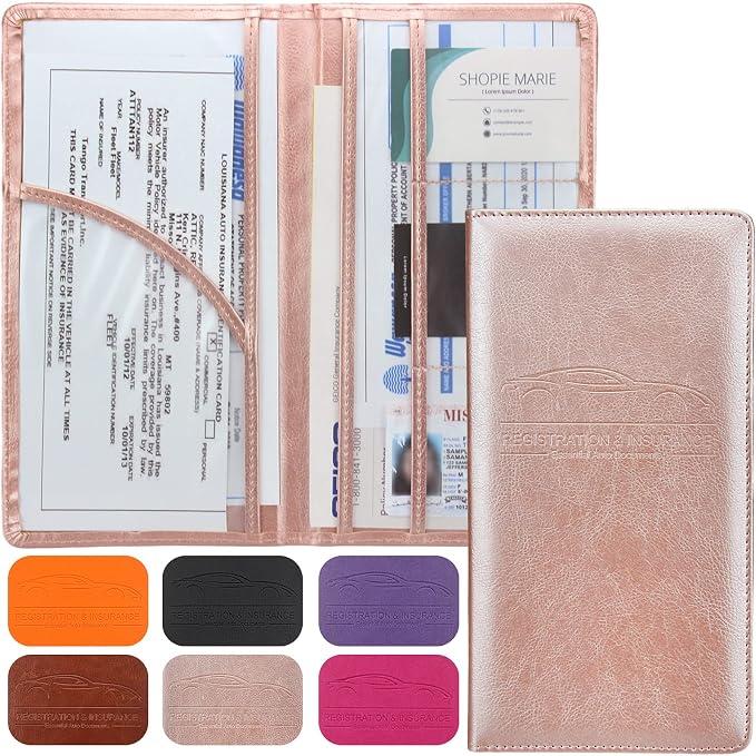 LumiMokki Premium Car Registration & Insurance Card Holder, Rose Gold | Vehicle Glove Box Organizer, Magnetic Closure Car Document Holder, For Insurance, Cards, License, Women & Men