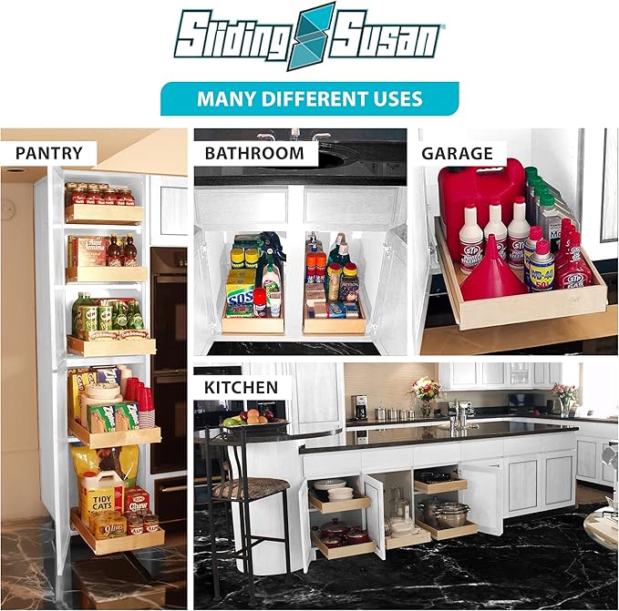 SlidingSusan Pull Out Drawer Organizer for Cabinets, Gliding Soft Close Shelves for Kitchen, Pantry, Bathroom, & Storage Organization, 9 Ply Baltic Birch, 14 Inch Wide x 21 Inch Deep