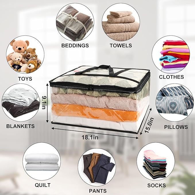 2Pack Clear Blanket Storage Bags, Vinyl Comforter Clothes Storage Closet Organizers and Storage Containers Moving Bags with Reinforced Handle for Bedding, Clothing, Comforters, Pillows, Toys,40L