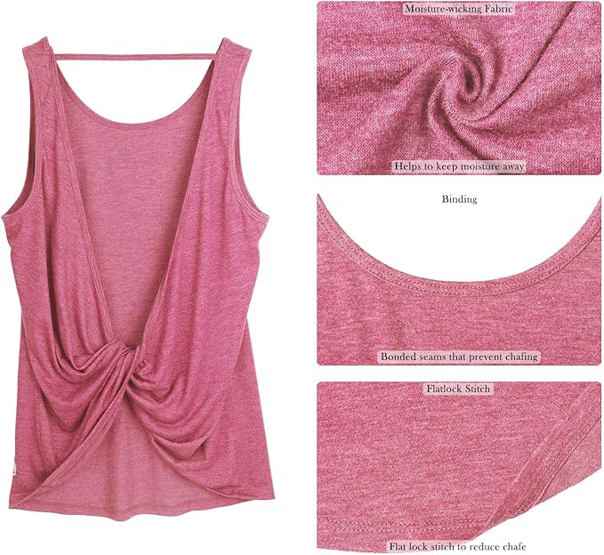 icyzone Women's Open Back High Neck Workout Athletic Gym Tank Tops
