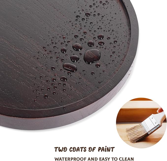 Round Decorative Tray Farmhouse Kitchen Decor Soap Dish, 10" Walnut | Waterproof, Lightweight, Easy Clean, Wood Riser Pedestal Stand Accessories for Office Desk, Vanity, Counter, Sink