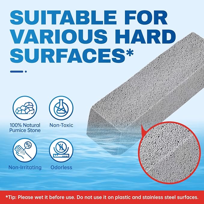 Vacplus Toilet Brush - Toilet Bowl Cleaners with Extra Long Handle, 100% Pumice Stone for Toilet Cleaning, Remove Limescale, Rust, Cleaning Supplies for Toilet, Pool, Bathroom, Sink, 4 Pack
