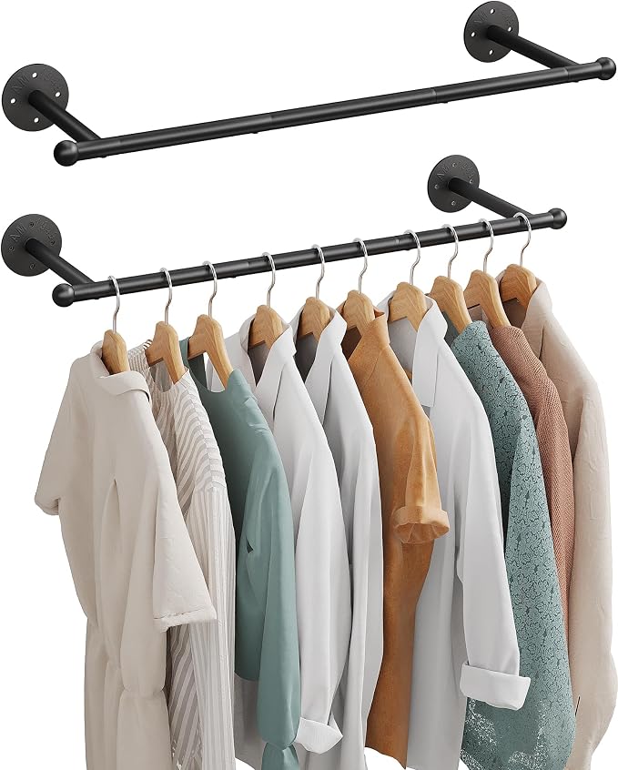 OROPY 33" Industrial Pipe Clothing Rack, Wall Mounted Clothes Rack 2 Pack | Closet Rods for Hanging Clothes, Multi-purpose Hanging Rod for Laundry Room, Bedroom and Closet Storage