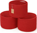 Small Rope Baskets for Storage, Baskets for Gifts Empty, Cute Round Woven Basket, Decorative Shelf Baskets 9.82×9.82×7.1", Cotton Toy Basket Storage Bins for Organizer 3 Packs-Red