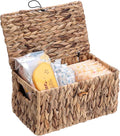 Sumnacon Storage Basket with Lid, Water Hyacinth Shelf Baskets for Organizing, Farmhouse Bathroom Woven Bins for Tampons and Pads, Toilet Paper, Towels,Decorative Organizer Box for Counter, Vanity (M)