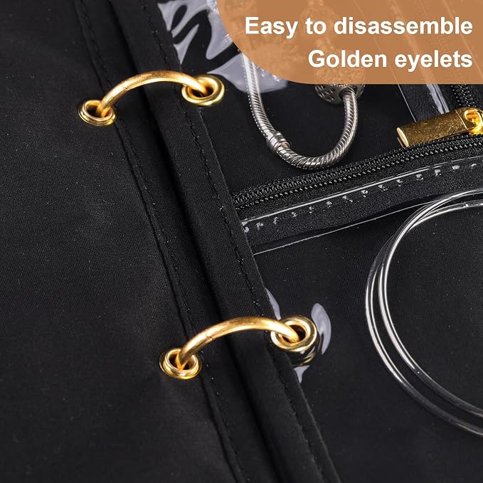 Leather Travel Jewelry Case Organizer,Jewelry Storage Book Binder with Clear Zipper Pouch & Lining-Portable Jewelry Bag for Earrings,Rings,Necklaces,Bracelets (3 PCS Black- Inner Pages)