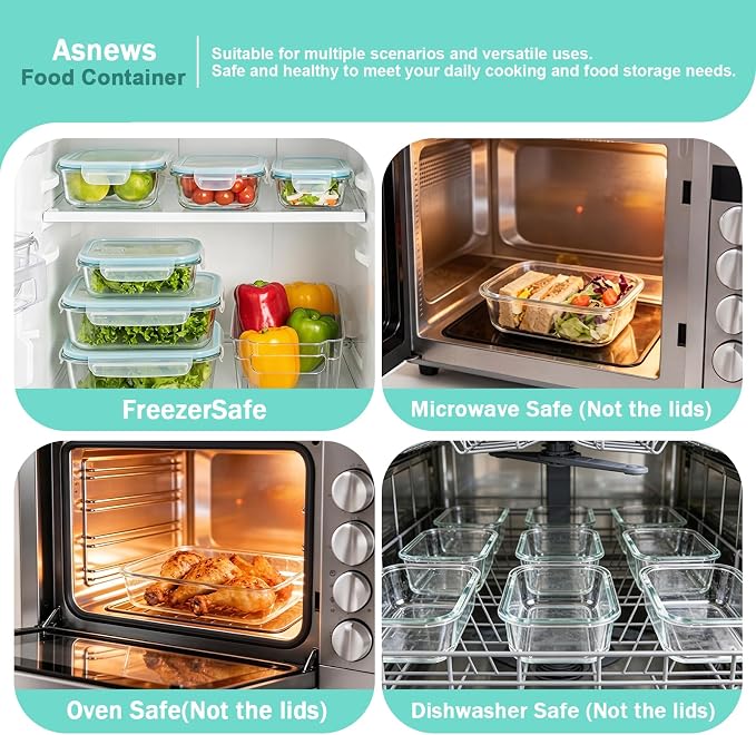 8 Pack Glass Meal Prep Containers with Lids, Glass Food Storage Containers with Snap Locking Lids, Airtight Lunch Containers for Microwave, Oven, Freezer and Dishwasher BPA Free (Green)