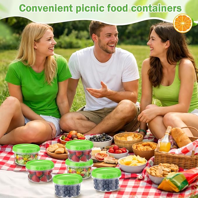 Sieral 16 Pack 8 oz Freezer Containers with Lid Reusable Deli Freezer Storage Containers Stackable Plastic Ultra Thick Twist Top Jar for Takeout Food Round Wide Mouth Lunch Snack (Green)