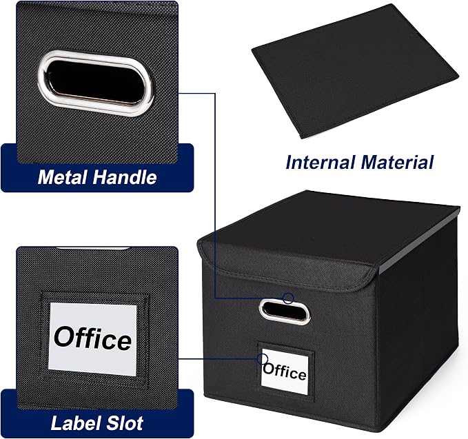 CADONO File Organizer Box with Lid, Large Hanging File Folder Organizer with Plastic Slide, Collapsible Portable Filing Storage Boxes for Office/Decor/Home (Black, 14.9 x 12.59 x 10.8 inch, 2-Pack)