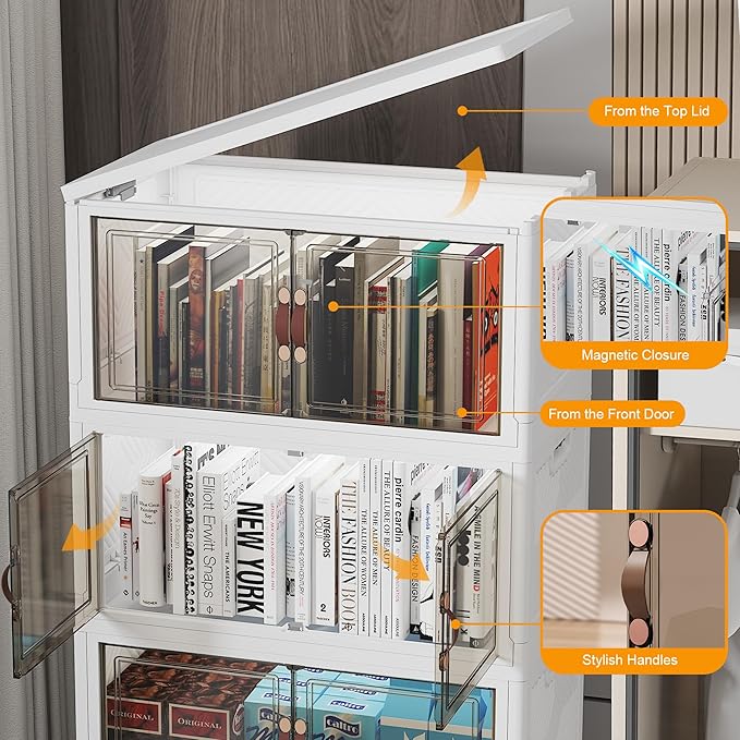 UAMFURI Stackable Storage Bins with Lids, Extra Large Plastic Organizer Cabinet Drawers, 384QT Collapsible Closet Containers with Doors and Wheels,For Bedroom, Kitchen, Office, Garage,(8Pack Cube)