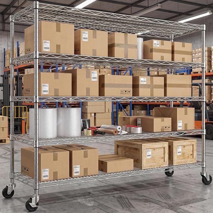 48" W Garage Shelving with Wheels Storage Shelves 5 Tier Wire Shelving Adjustable Metal Storage Shelves for Garage, Basement, Warehouse, Commercial, Industrial, 48" W x 81" H x 24" D 3Pack