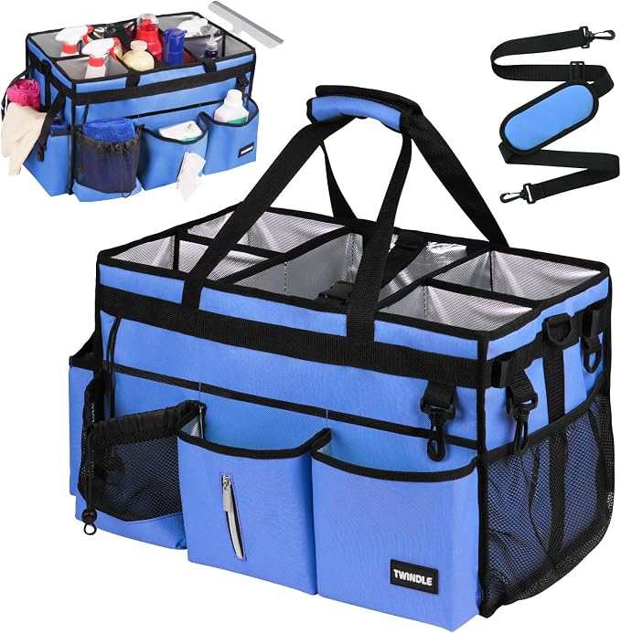 Extra-Large Wearable Cleaning Caddy With Detachable Divider,Cleaning Caddy For Cleaning Supplies Large Cleaning Supply Caddy With Adjustable Shoulder Strap & Waist Belt For Cleaners