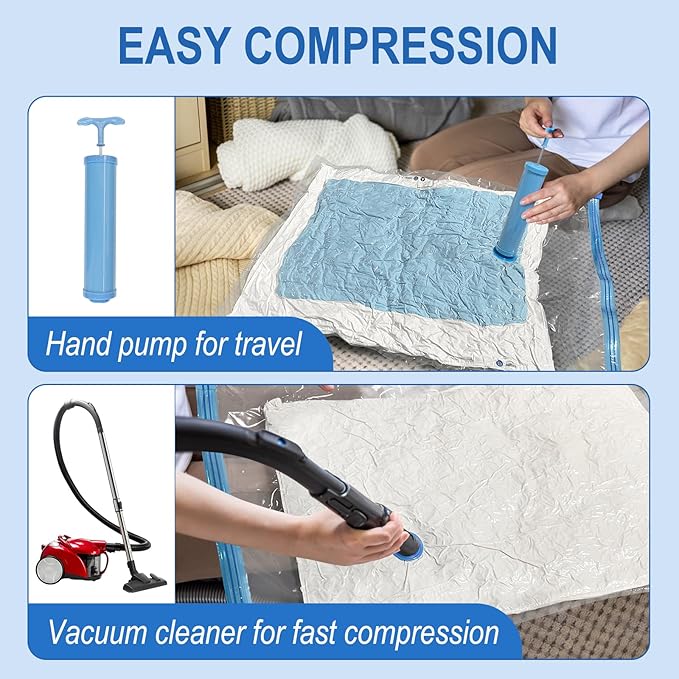 Fygrip Vacuum Storage Bags with Hand Pump, Plastic Packaging Bags, 80% Space Saver Vacuum Seal Bags for Clothing, Travel Lugggage, Blankets, Comforters, 10 Medium