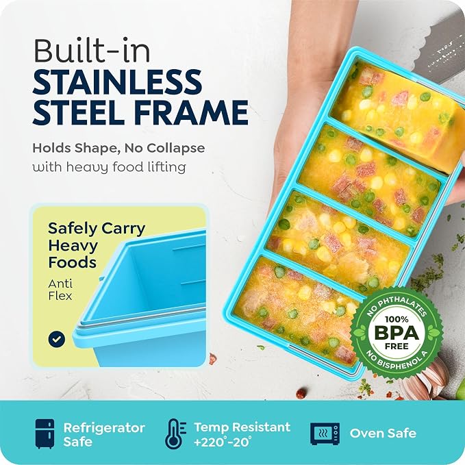 Silicone Freezer Trays with Lids, 2 Cup & 1 Cup Soup Container Style Ice Cube Trays, Easily prepare portioned meals, Great for storing soups and other dishes, Dishwasher, Oven Safe