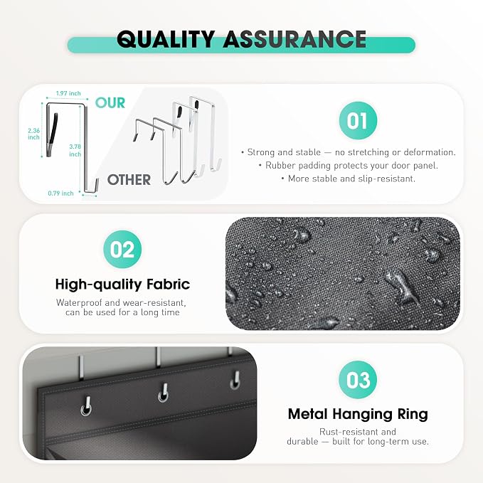 WVM Over The Door Shoe Organizer with Large Deep Pockets, Hanging Closet Shoe Rack for Large Shoes, Boots, Multifunctional Entryway Door Hanger with Hooks