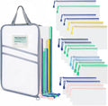 18-Pack Mesh Zipper Pouch Set with 1 Organizer Bag, 5 Sizes (A4 A5 A6 Bill B6) Clear Waterproof File Bags for Categorized Storage, Professional Travel & Home Office (19pcs)