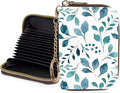Credit Card Holder for Women,Small Rfid Wallet with Keychain Zipper,Cute PU Leather Card Case Wallet，Accordion Credit Card Wallets Gift,Green leaves