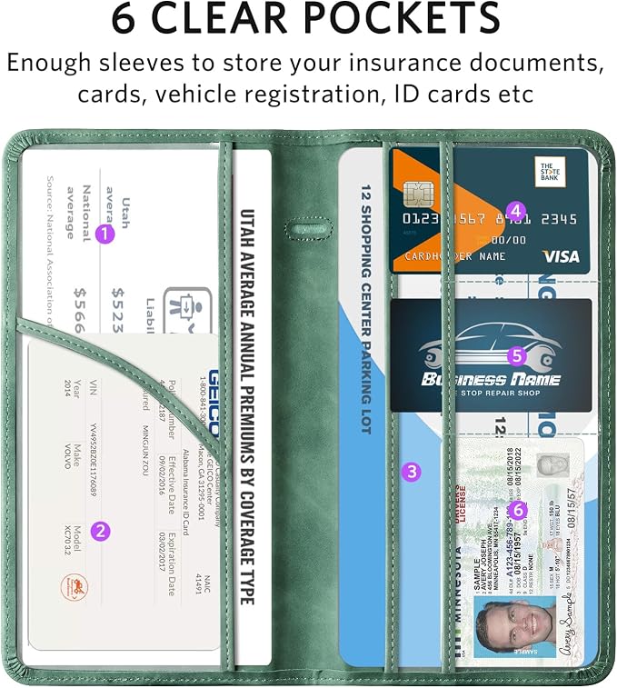 CoBak Car Registration and Insurance Holder | Vehicle Glove Box Organizer, Auto Truck Compartment Document Case with Magnetic Closure for Insurance & Driver License