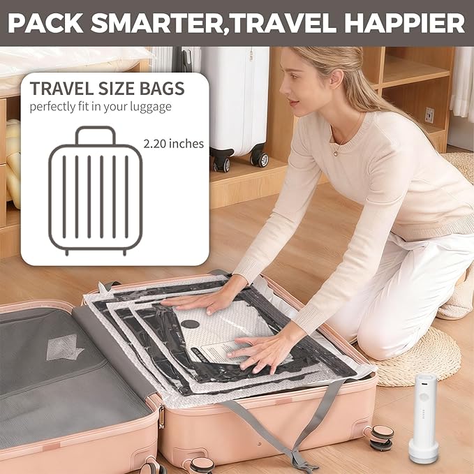 Vacuum Seal Bags for Clothing Travel with Electric Air Pump, FIRRAX 9 Combo Space Saver Vacuum Storage Bags (3 Large+3 Medium+3 Small), Travel Compression Packing for Clothes Luggage and Suitcase
