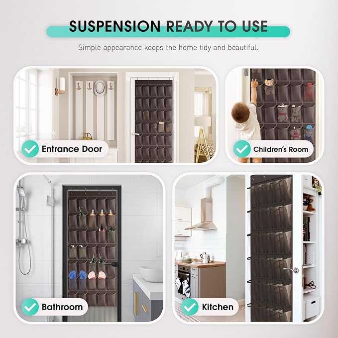WVM Over the Door Shoe Organizer with 35 Breathable Mesh Pockets, Hanging Shoe Organizer for Door with 4 Metal Hooks, Large Capacity Closet Storage for Shoes, Accessories