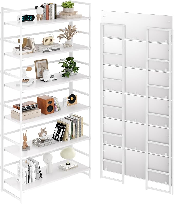 BHG Vintage Multifunctional Folding Bookshelf, No-Assembly Plant Stand Storage Rack Shelves for Home Office