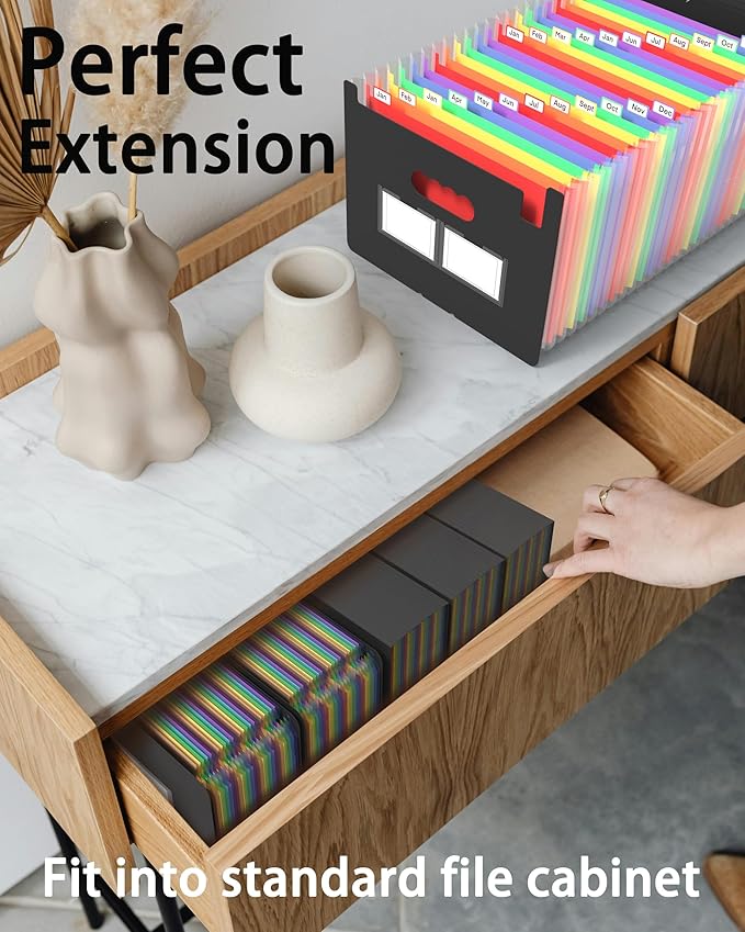 Accordion File Organizer, 3 Pack 24 Pockets Expanding File Folders, Portable Monthly Bill Receipt Documents Organizer with Colorful A-Z Tabs, Letter/A4 Size - Blue