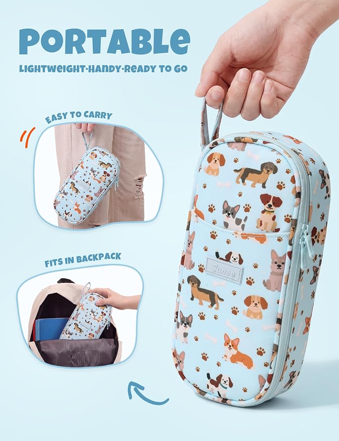 SUNEE Cute Pencil Case, Large Pencil Pouch, Aesthetic Big Pencil Bag with Zipper, Kawaii Stationery Storage and Organizer, School Supplies for Teen and Adult, Boys & Girls, Heavy Duty Canvas Cute Dog