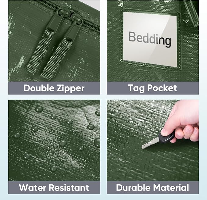 TICONN 8 Pack Extra Large Moving Bags Heavy Duty with Zippers & Carrying Handles, Durable Storage Bags Moving Boxes for Closet Organizers and Storage (8 Pack, Olive)