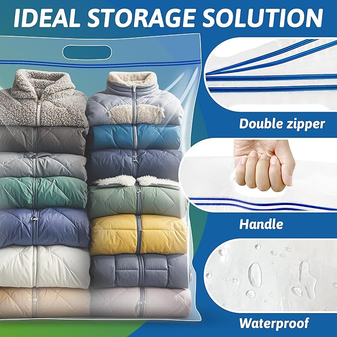 Extra Large 25 Gallon Storage Bags - 35” x 24” with Resealable Zip and Carry Handle, Ideal for Clothes, Pillows, Moving and Travel, Set of 3