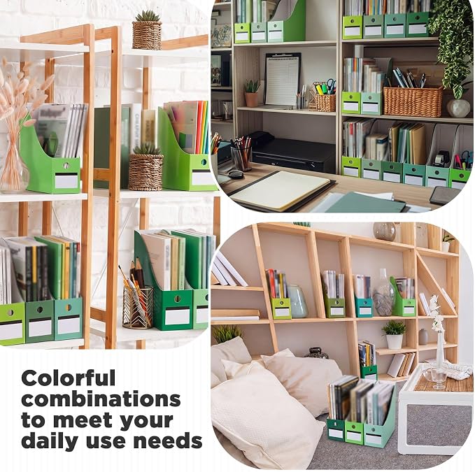 Jutom 48 Sets Cardboard Magazine Holders with Labels for Office,Green