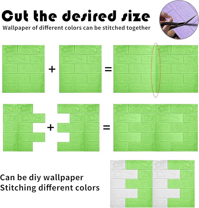 3D Wall Panels, 14.5 sq.feet Coverage, Printable Wallpaper Sticker with Self-Adhesive Waterproof Brick PE Foam Wall Panels Peel and Stick for Interior Wall Decor, Home Decoration 10 PCS Green