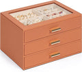 AKOZLIN Jewelry Box with Clear Lid Functional Leather Jewelry Storage Organizer Case 3 Drawers for Women Girls Necklace Ring Bracelet Earring