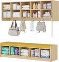 Wall-Mounted Cubby Storage Organizer 10-Section with Shoe Bench Set, Wooden Wall Cubbies with Hooks and Removable PU Cushion for Home, School, Nursery, and Kindergarten