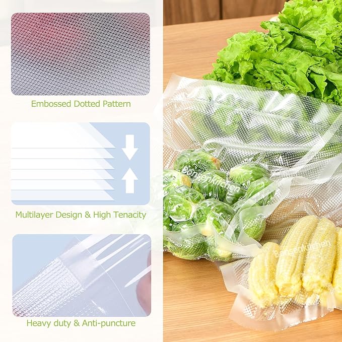 Bonsenkitchen Vacuum Food Sealer Rolls Bags, 2 Packs 8 in x 20 ft, BPA Free, Durable Commercial Customized Size Bags for Storage and Sous Vide Cooking,VB3206