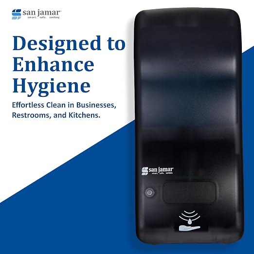 San Jamar Classic Rely Hybrid Electronic Soap Dispenser Hand Sanitizer Dispenser with Universal Compatibility for Home, Bathroom, Kitchen, Restrooms, Restaurants, Plastic, 900 Ml, Black Pearl