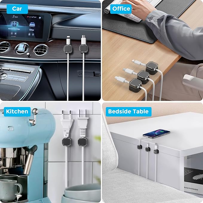 AhaStyle Magnetic Cable Organizer [1s Lock] 6 Pack Cord Holders Cable Clips | Strong Adhesive Hide Cable Cord Keeper Adhesive Wire Organizer Keeper for Nightstand Kitchen Car Office
