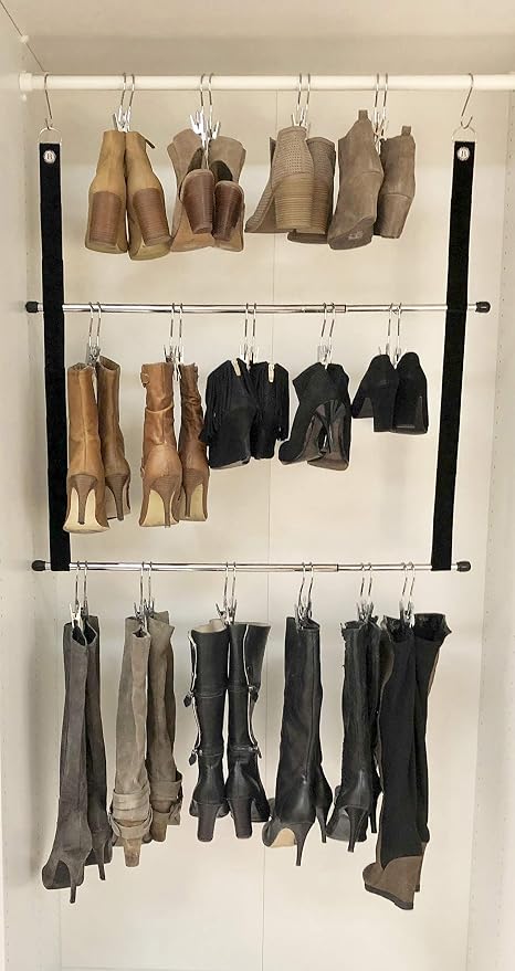 Deluxe 12-Pair Hanging Boot Storage - Double Decker Boot Caddy Includes 12 Boot Hangers (Boot Organizer, Boot Hanger, Boot Storage System) (Silver Rack System with 12 Boot Hangers)