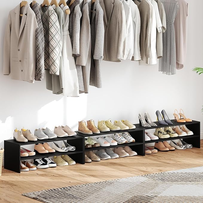 COSTWAY 6-Tier Shoe Rack, Extra Wide Shoe Shelf Organizer with Stackable Design, 31" Freestanding Adjustable Storage Shoe Stand for Small Space Entryway Hallway Closet (2,Black)