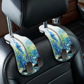 Blusabaca 2PCS Car Seat Headrest Hooks, Purses Bags Holder, Floral Blue | PU Leather, Double Metal Back Storage Hangers for Grocery Bags Handbags Bottles Coats Phones, Car Accessories Organization